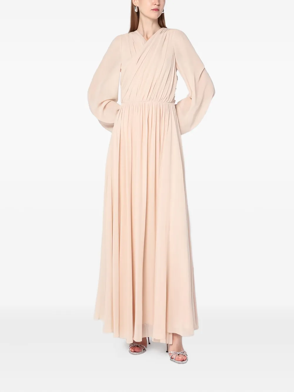 Alberta Ferretti Silk Georgette Draped Detailing Floor-length Dress In Neutral