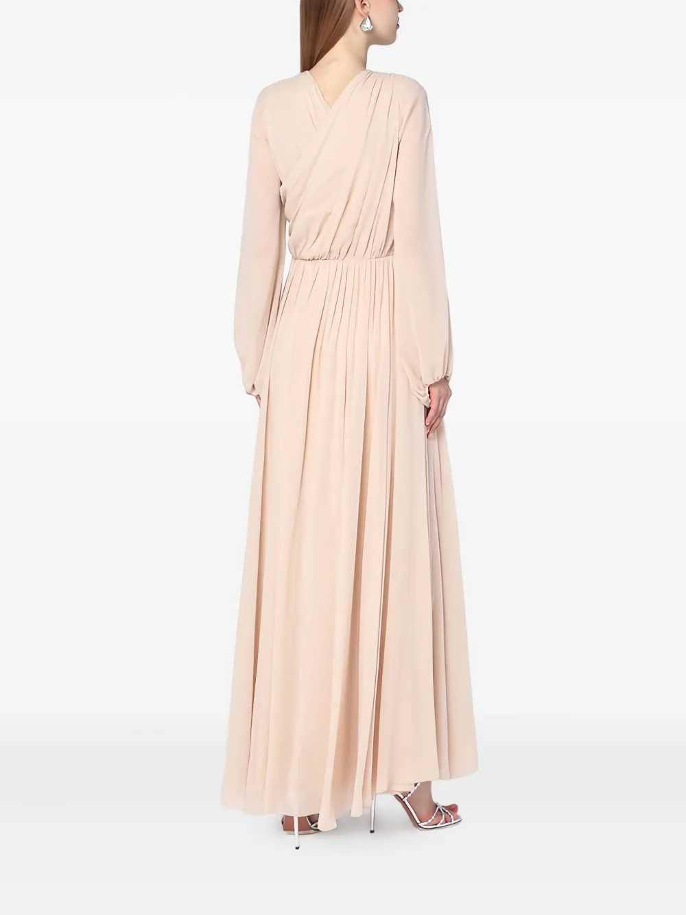 Alberta Ferretti Silk Georgette Draped Detailing Floor-length Dress In Neutral