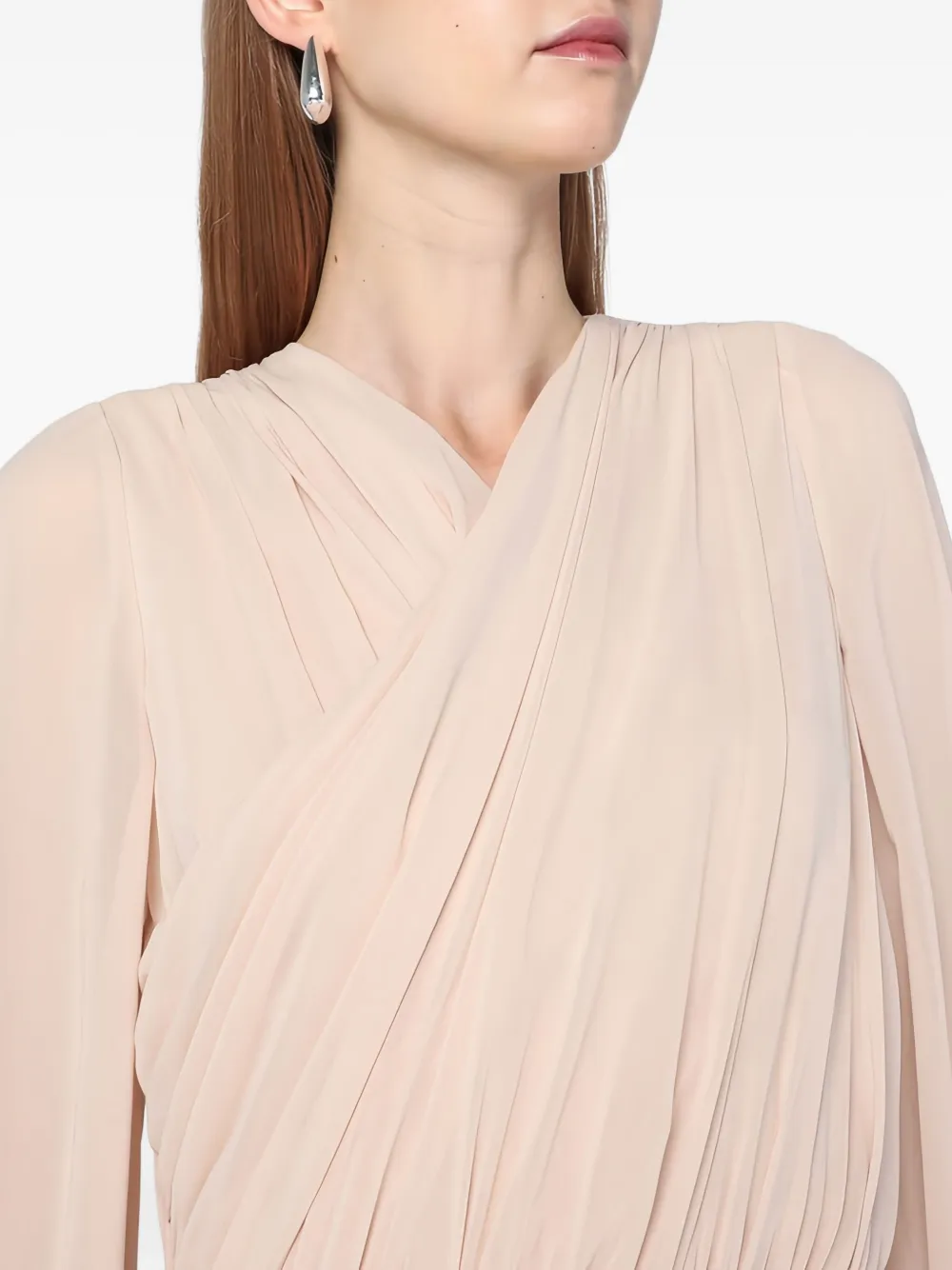 Alberta Ferretti Silk Georgette Draped Detailing Floor-length Dress In Neutral