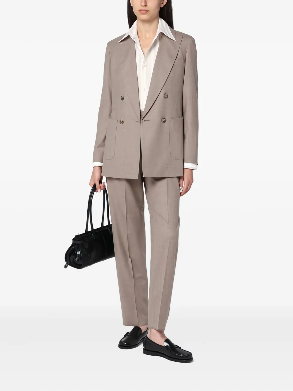 Max Mara Blazer met dubbele rij knopen en zak Bruin