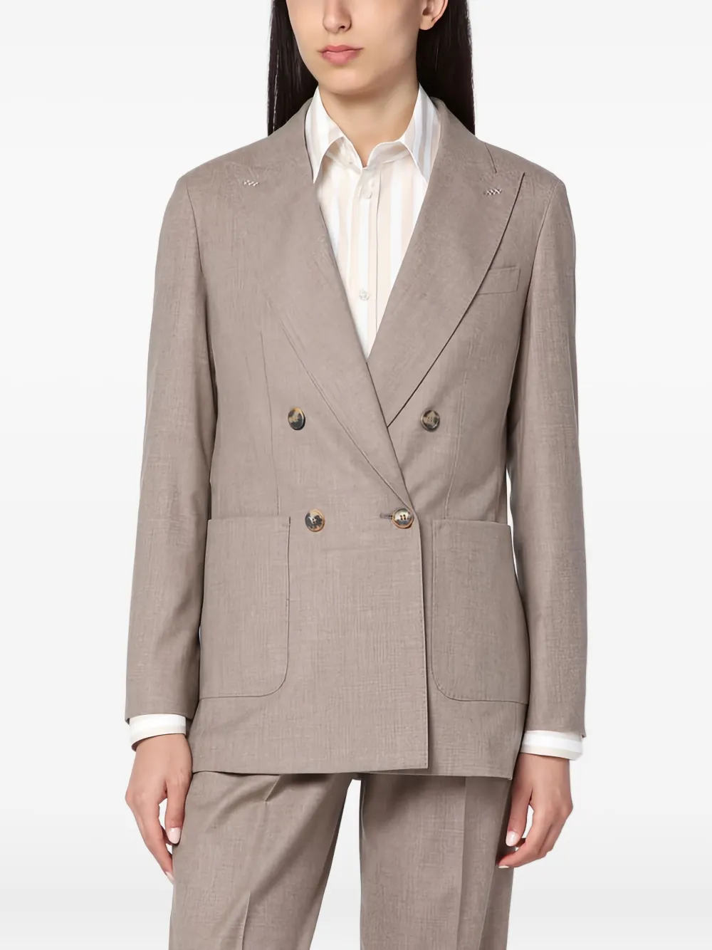 Max Mara Blazer met dubbele rij knopen en zak Bruin