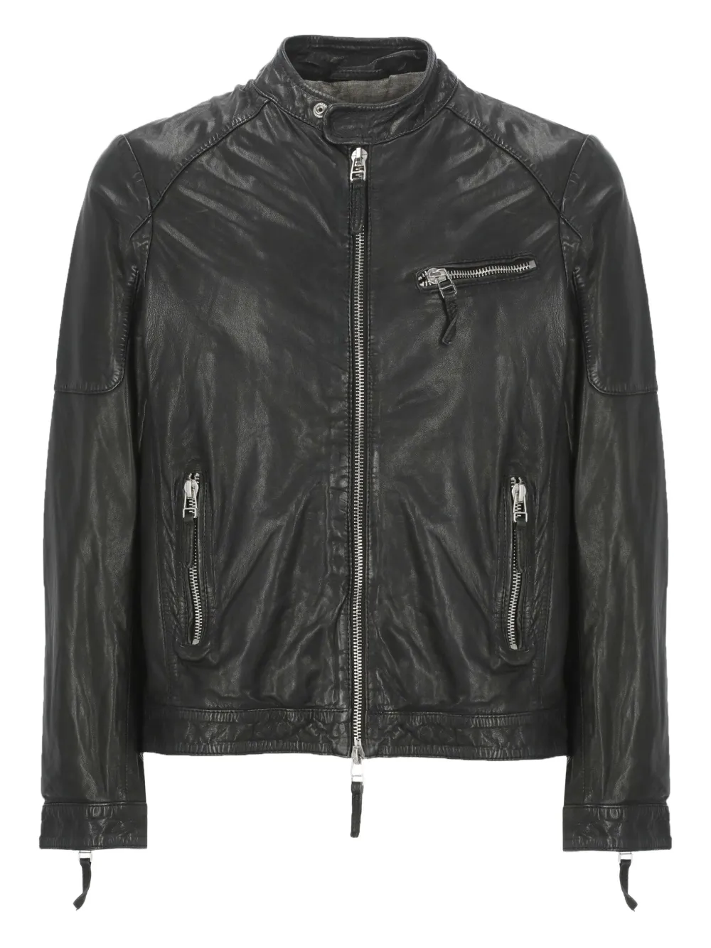 zip-fastening leather jacket