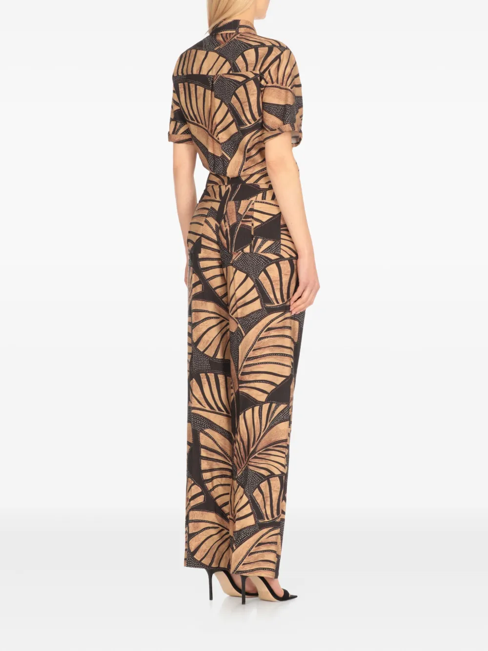 PT Torino Jumpsuit met bladerprint Bruin