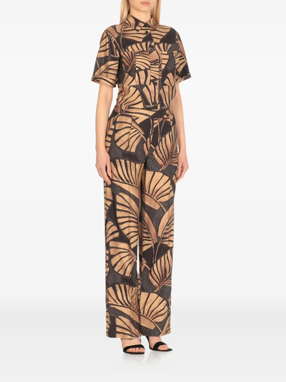 PT Torino Jumpsuit met bladerprint Bruin