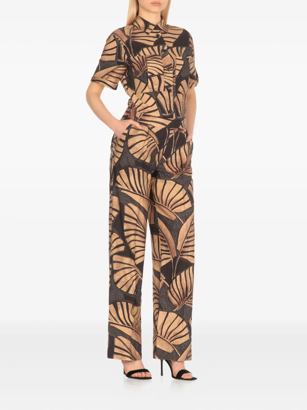 PT Torino Jumpsuit met bladerprint Bruin