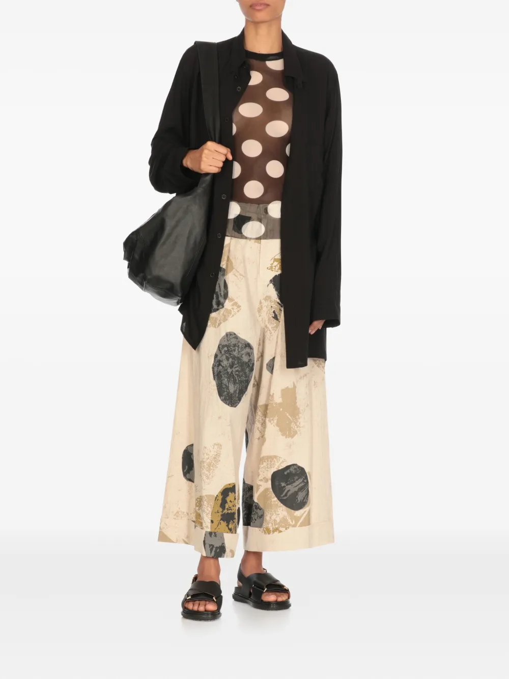 Y's abstract-print pleated trousers - Beige