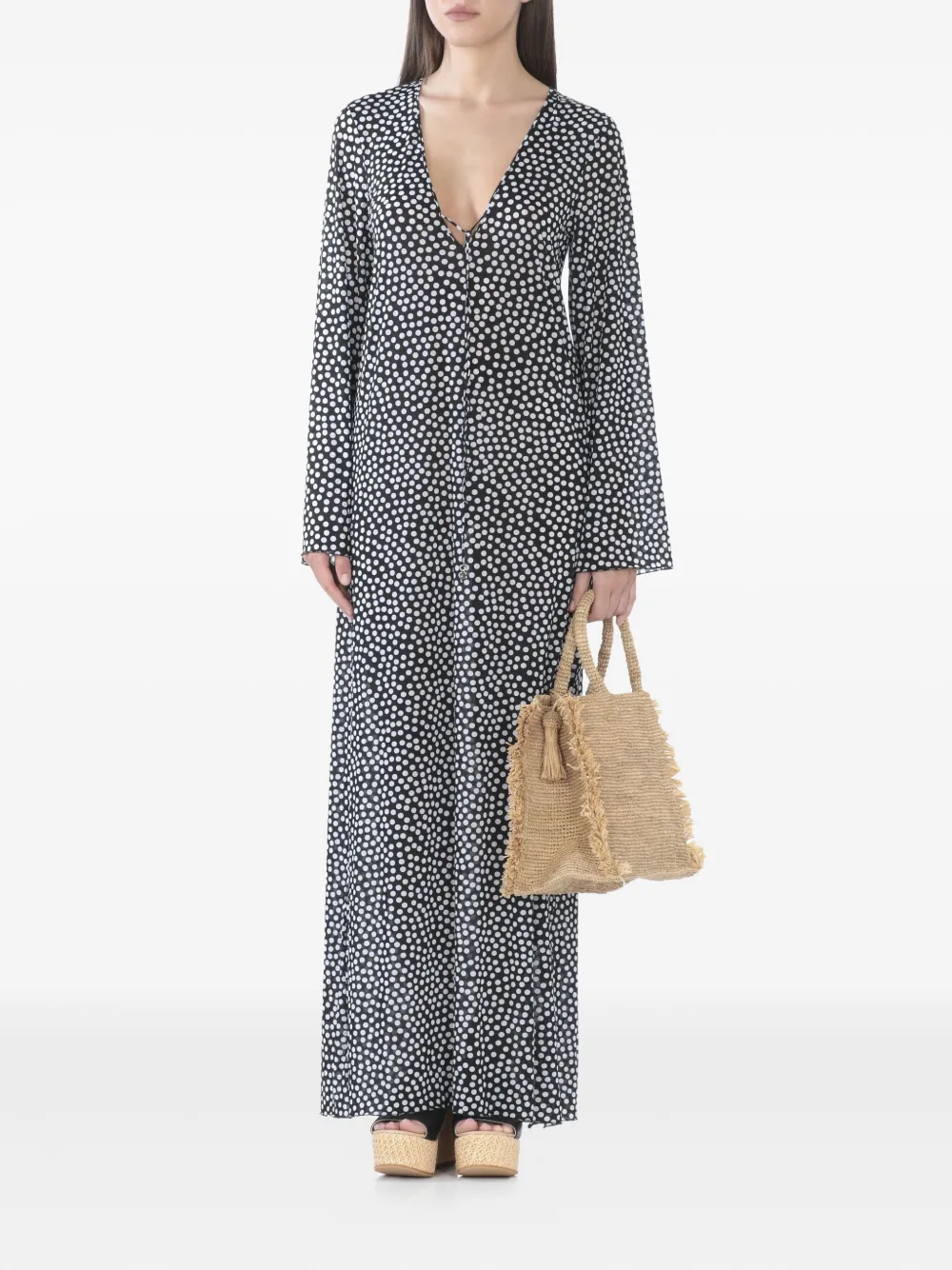 Fisico polka-dot V-neck maxi dress - Zwart