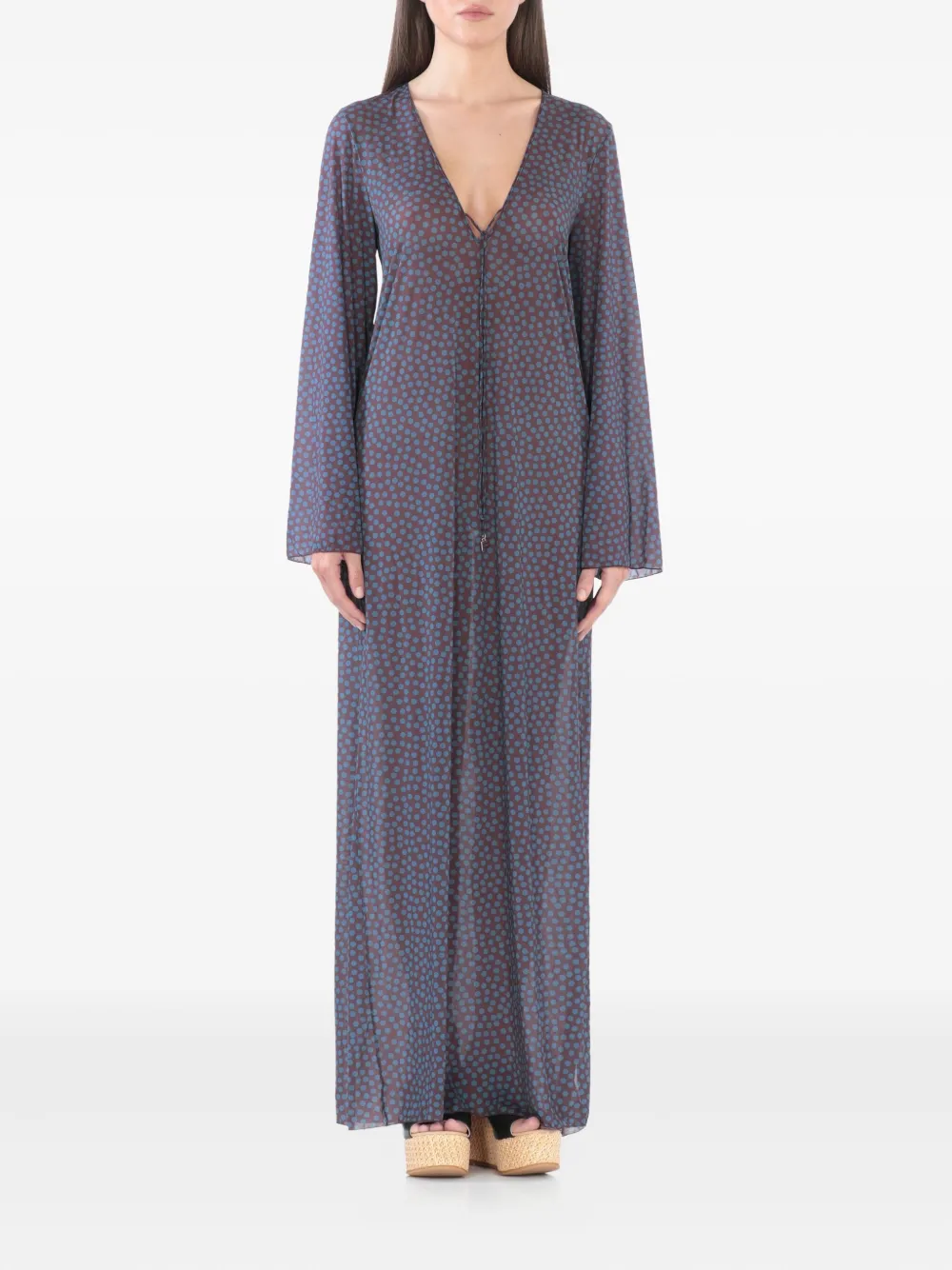 Fisico polka-dot V-neck maxi dress - Bruin