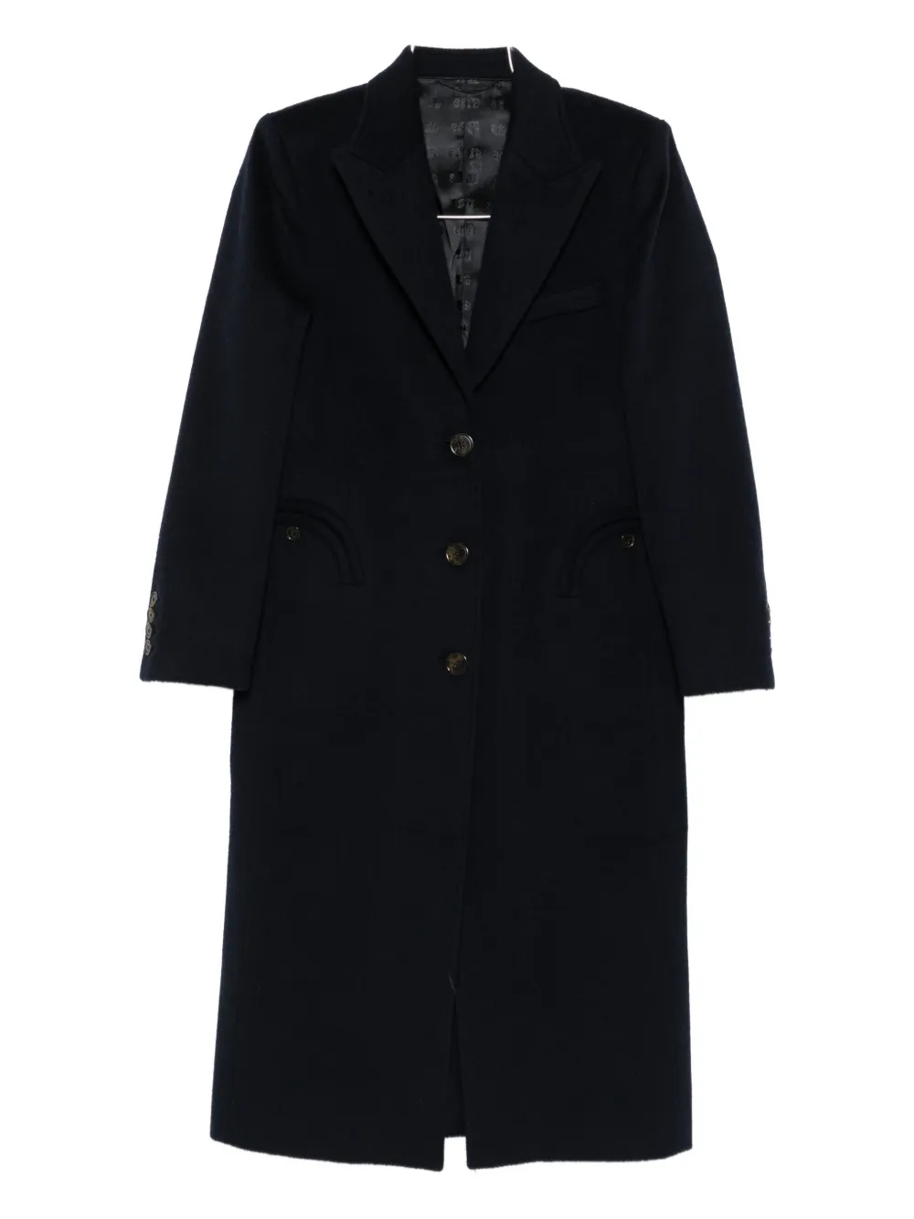 curved-pockets buttoned single-breasted coat