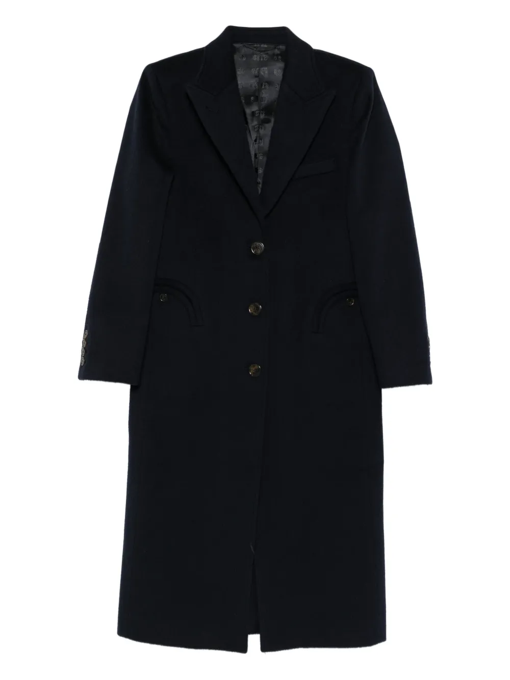 curved-pockets buttoned single-breasted coat