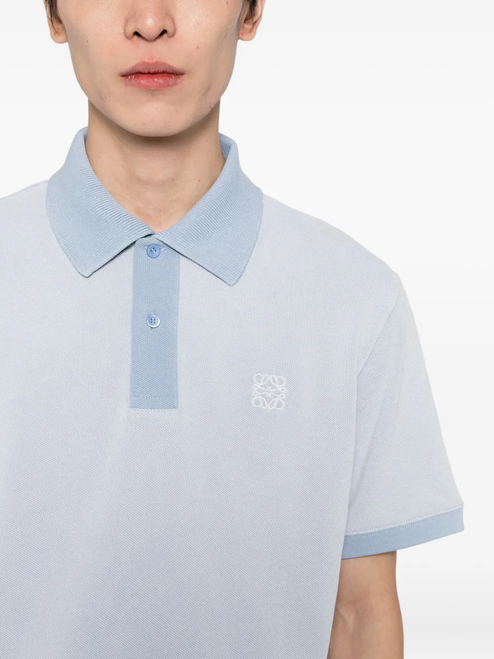 Loewe Cotton Polo Shirt With Anagram Embroidery In Blue