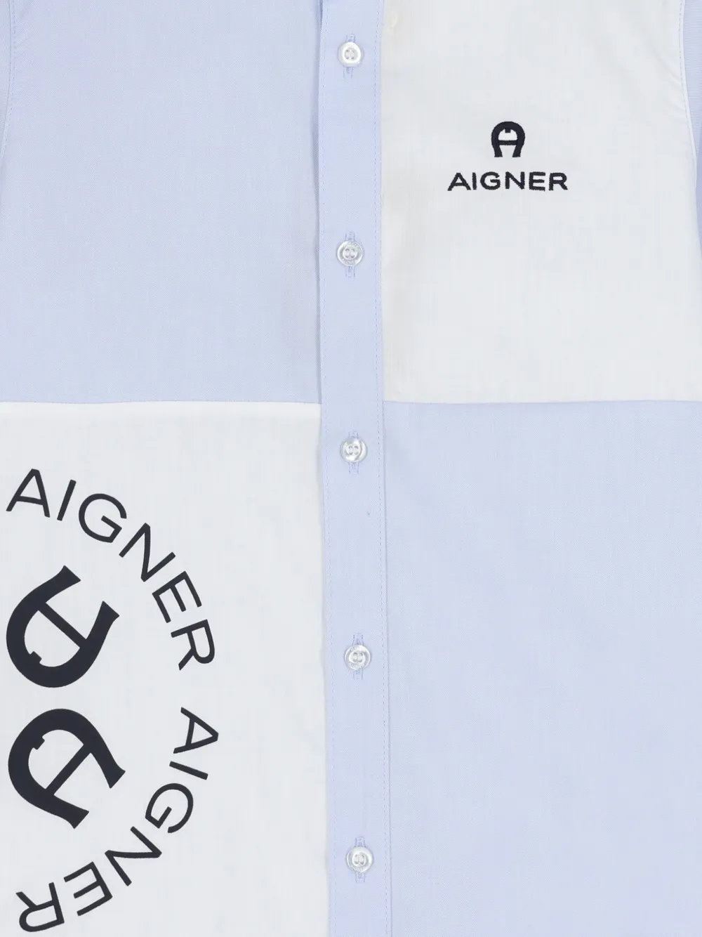 Aigner Kids logo-detail panelled cotton shirt Blauw