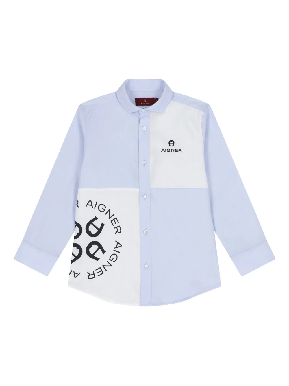Aigner Kids logo-detail panelled cotton shirt Blauw