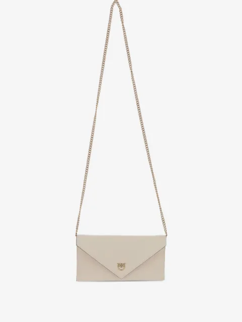 PINKO small smooth leather envelope clutch bag with Love Birds logo