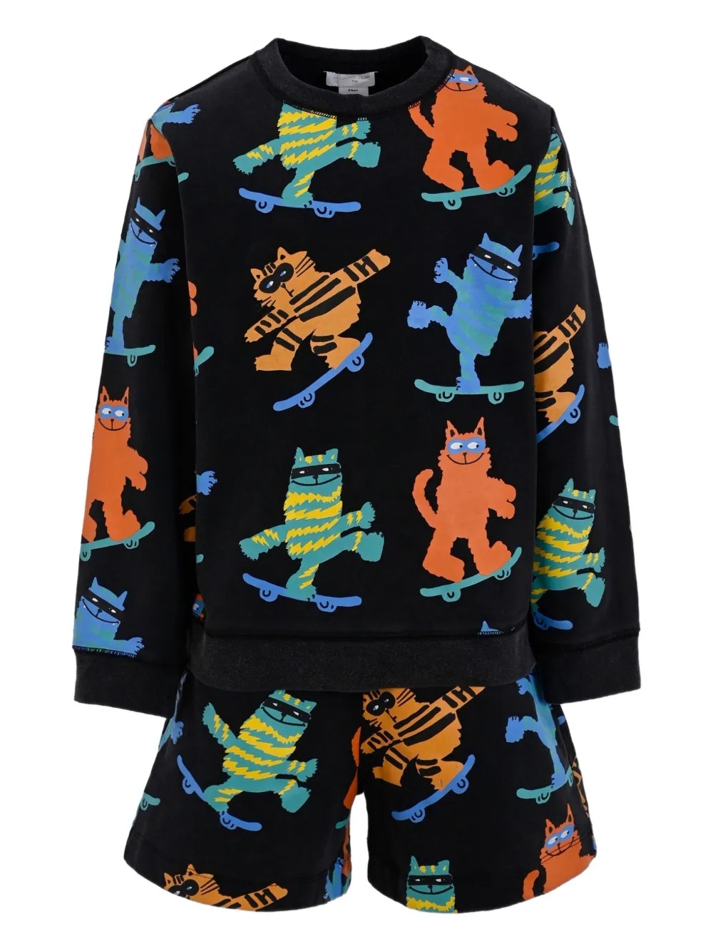 Stella Mccartney Skateboarding-cats Shorts Set In Black
