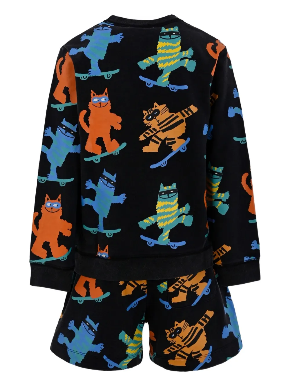 Stella Mccartney Skateboarding-cats Shorts Set In Black