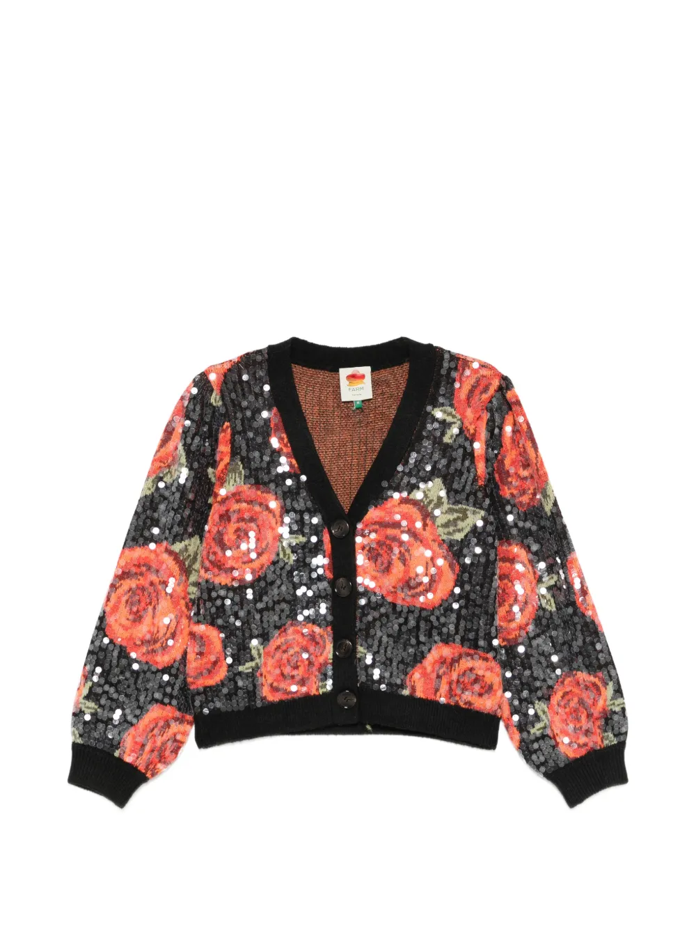 FARM Rio sequin-embellished floral-pattern cardigan - Nero