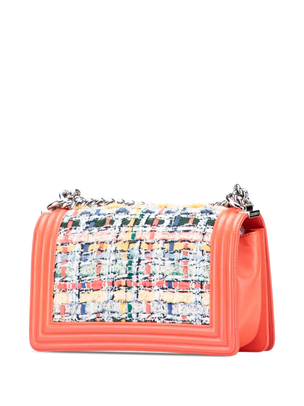 Pre-owned Chanel 2014-2015 Small Tweed And Lambskin Boy Flap Crossbody Bag In Pink