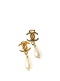 CHANEL Pre-Owned 1995 Gold Plated CC Faux Pearl Drop Clip on Earrings costume earrings