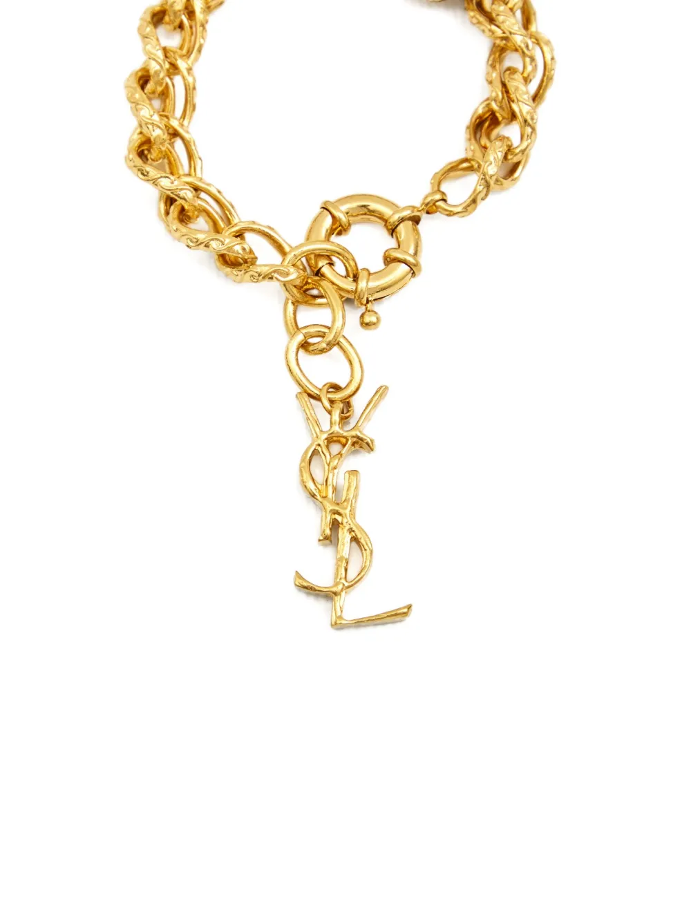 Saint Laurent Detailed-chain Logo-pendant Bracelet In Gold