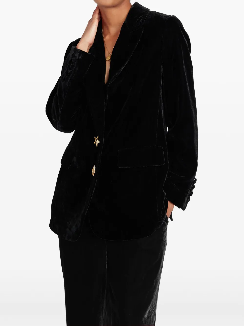 Chinti & Parker Velvet Star-motif Blazer In Black