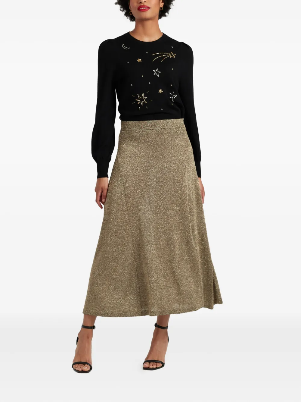 Chinti & Parker Elasticated-waistband Midi Skirt In Gold