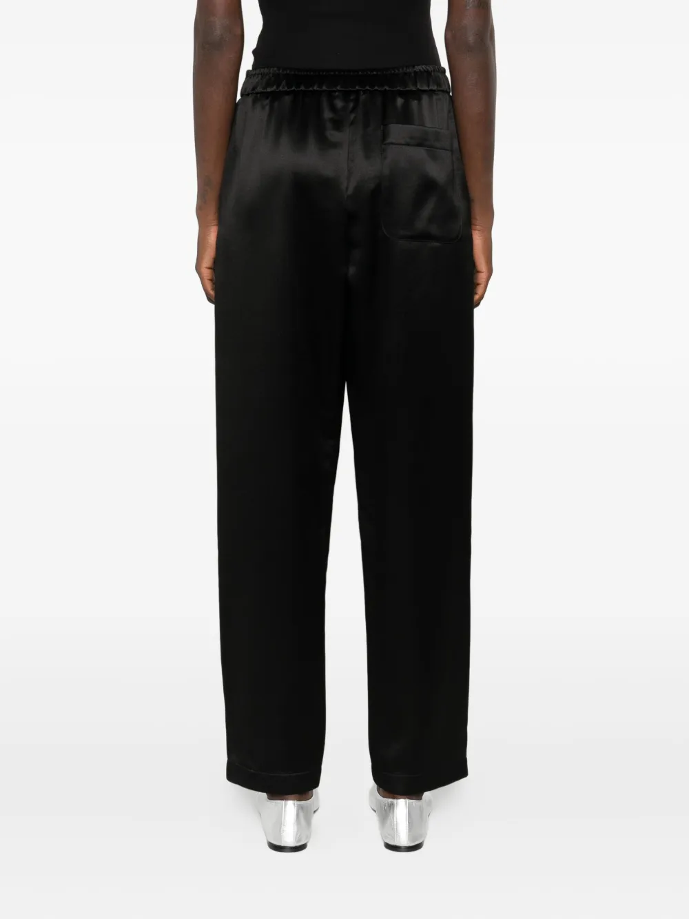 Giorgio Armani Elastic-waist Silk Trousers In Black