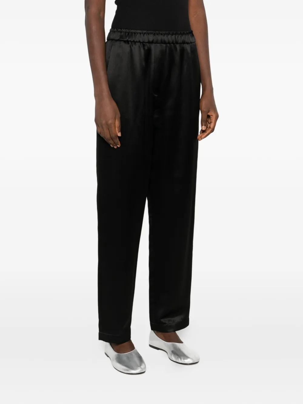 Giorgio Armani Elastic-waist Silk Trousers In Black