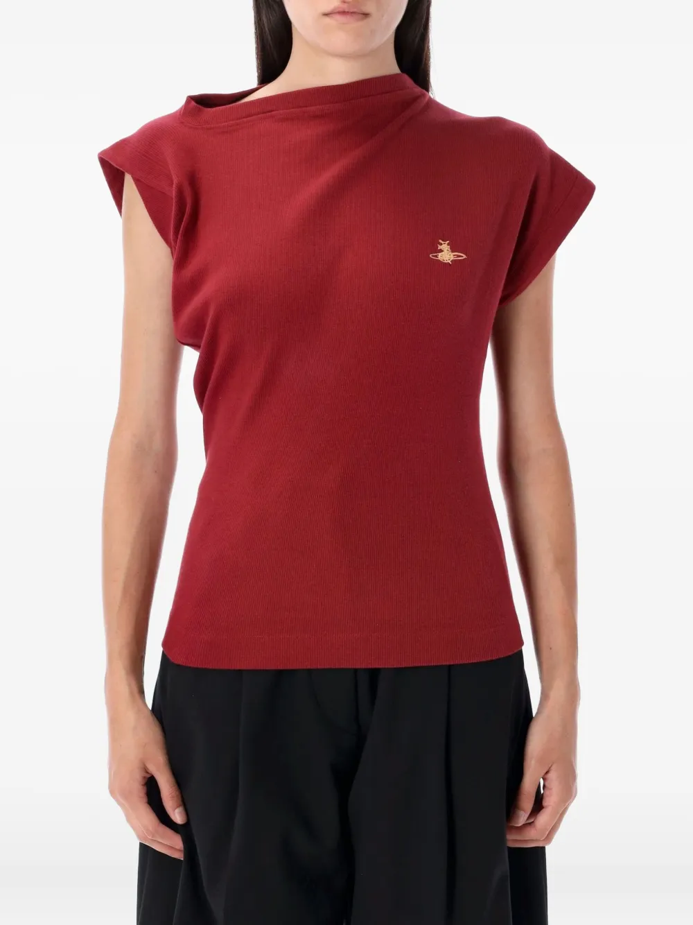 Vivienne Westwood Hebo asymmetric-neck ribbed sweater Rood