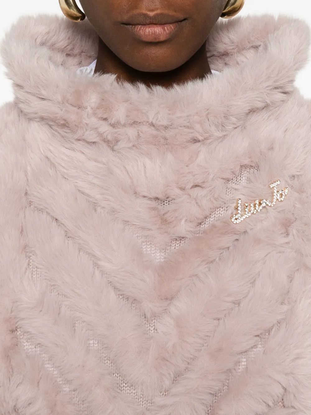 Liu •jo Chevron-pattern Turtleneck Poncho In Pink