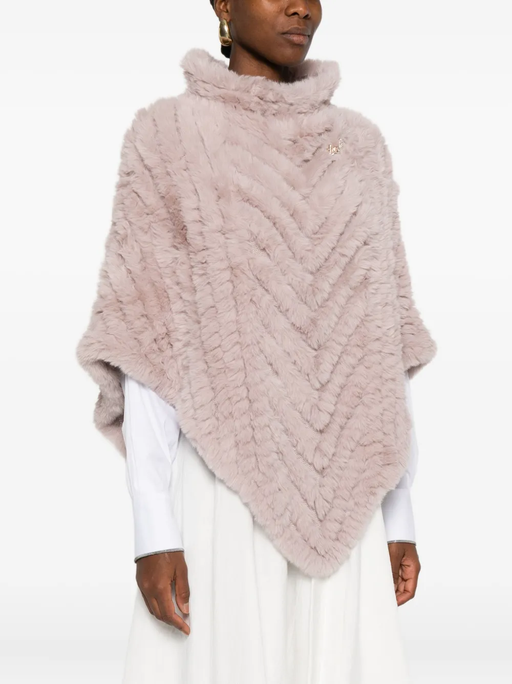 Liu •jo Chevron-pattern Turtleneck Poncho In Pink