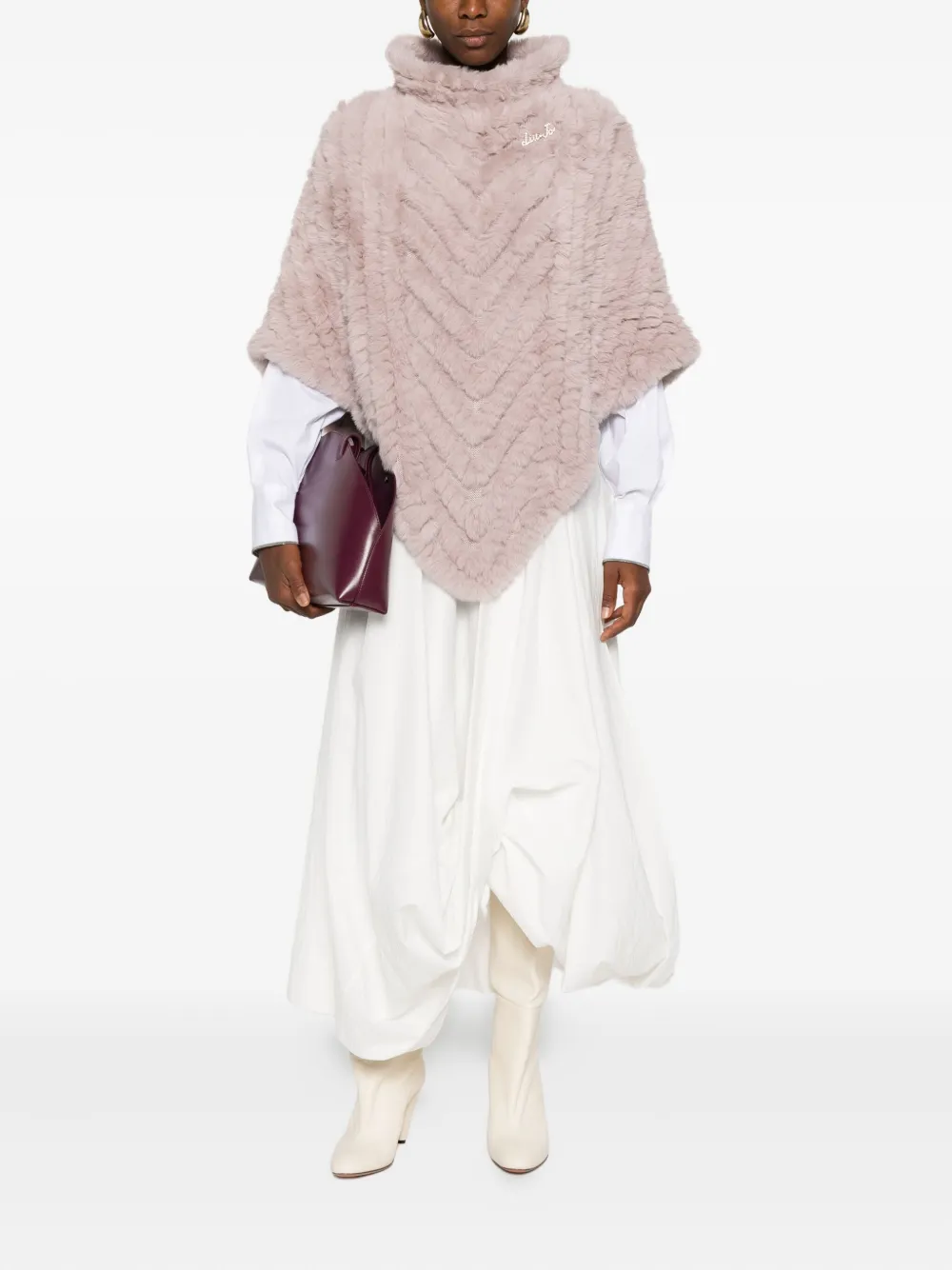 Liu •jo Chevron-pattern Turtleneck Poncho In Pink