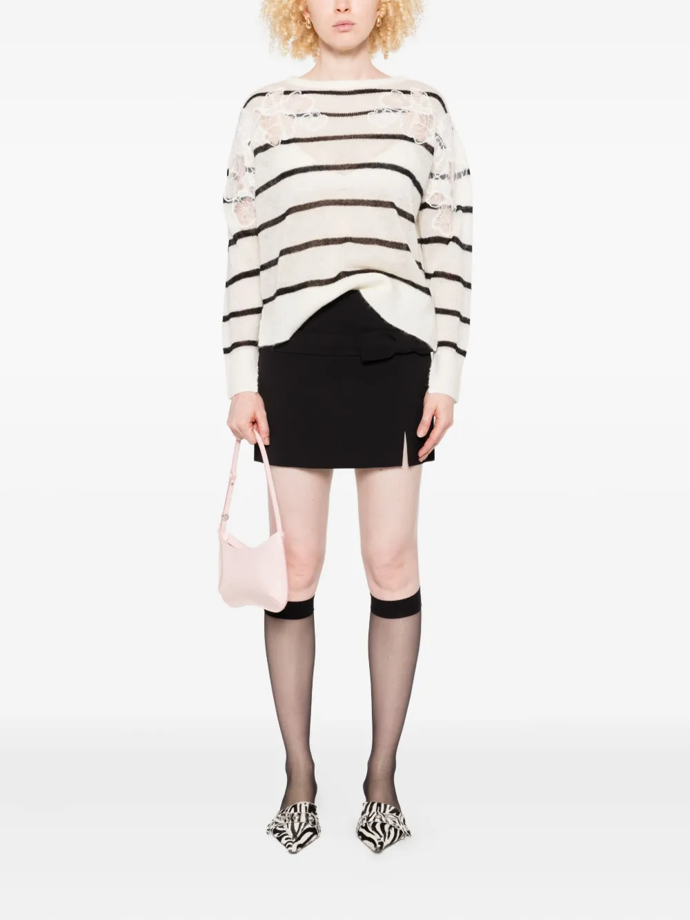 TWINSET lace-embellished striped sweater Beige