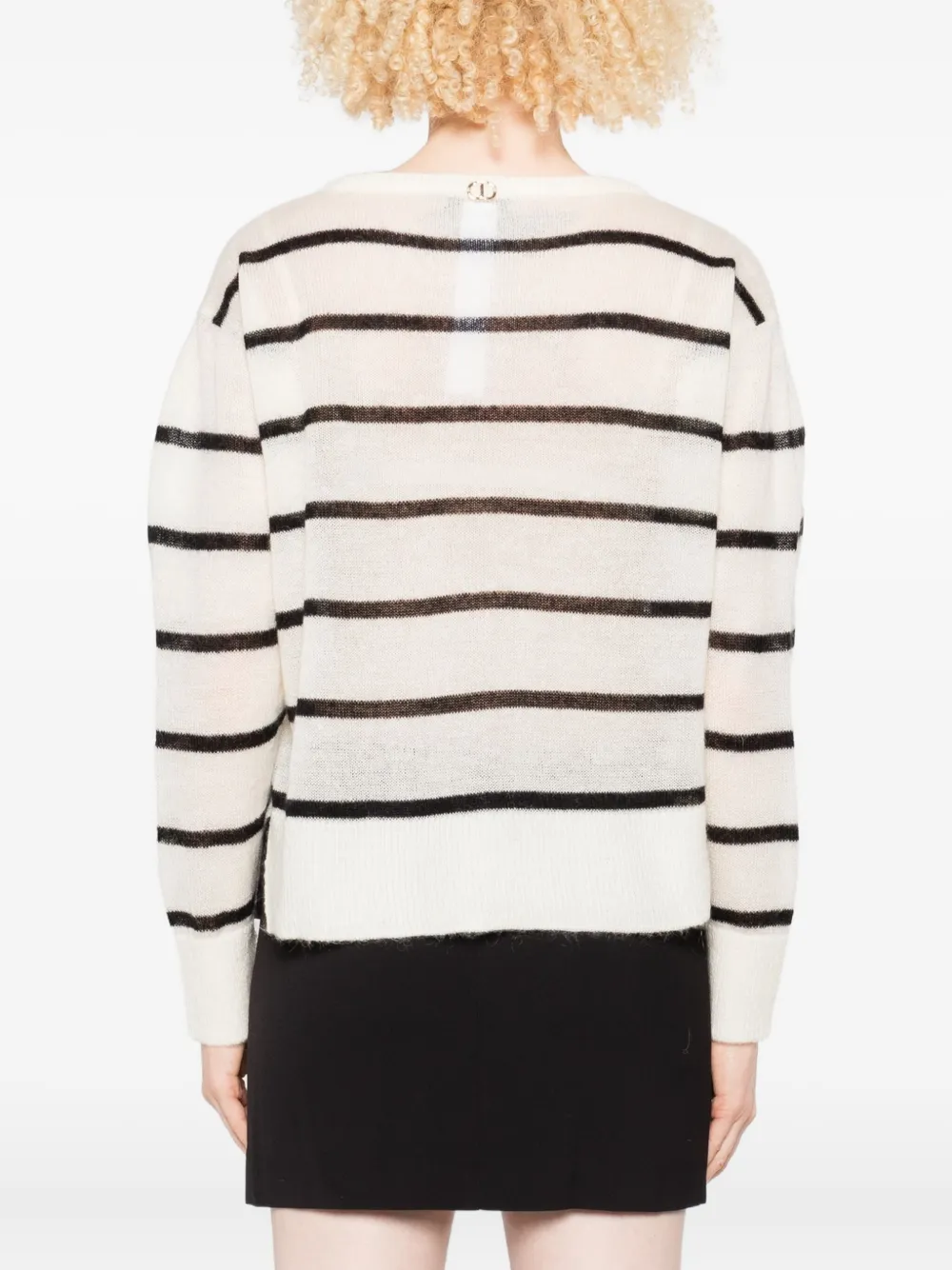 TWINSET lace-embellished striped sweater Beige