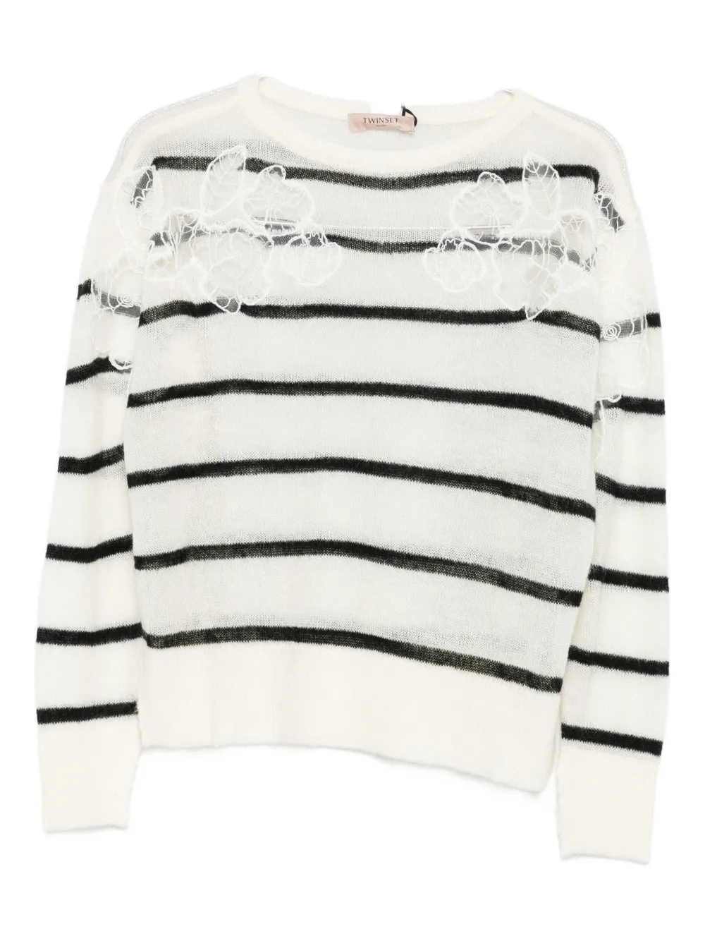 TWINSET lace-embellished striped sweater Beige