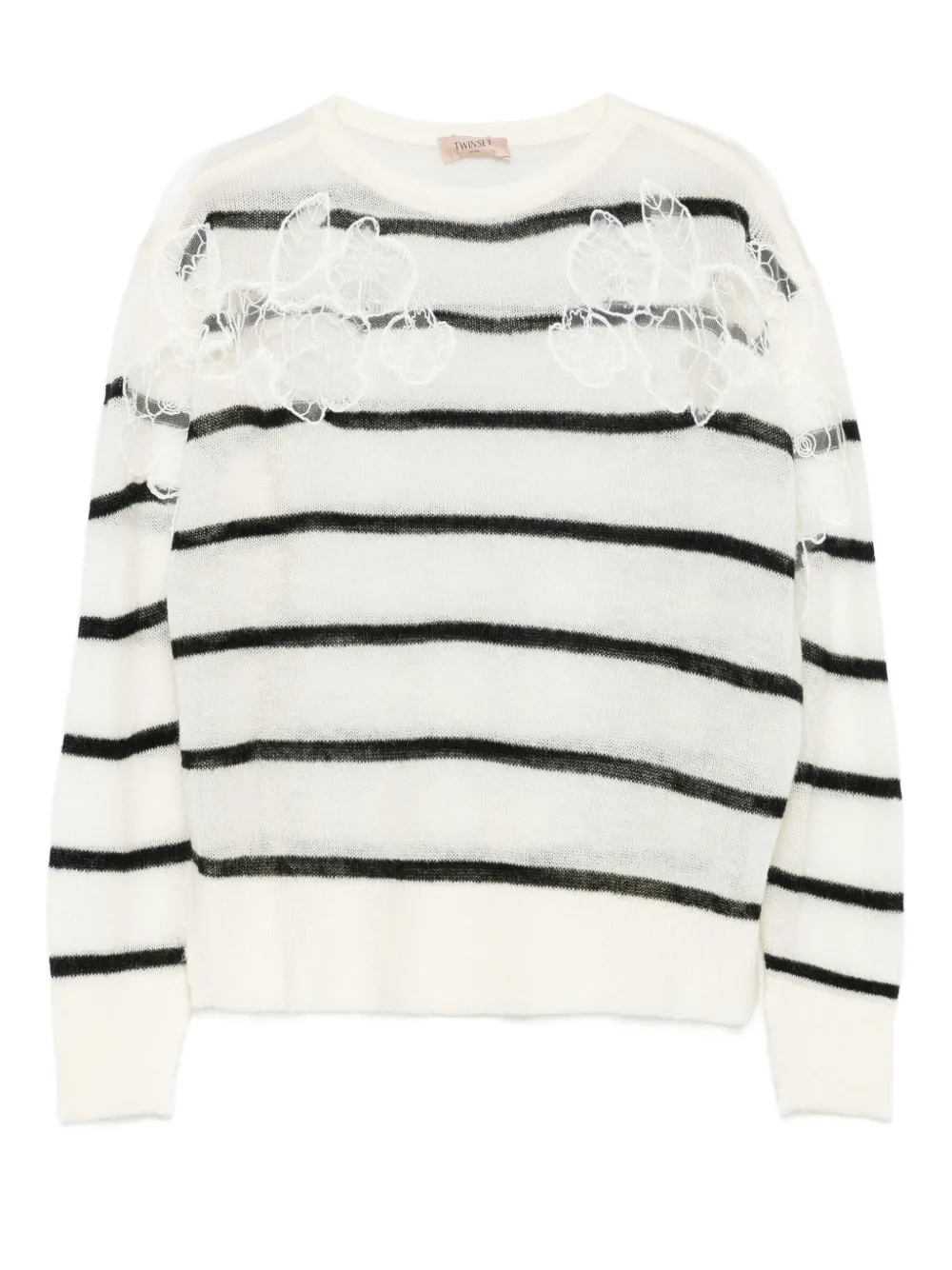 TWINSET lace-embellished striped sweater Beige