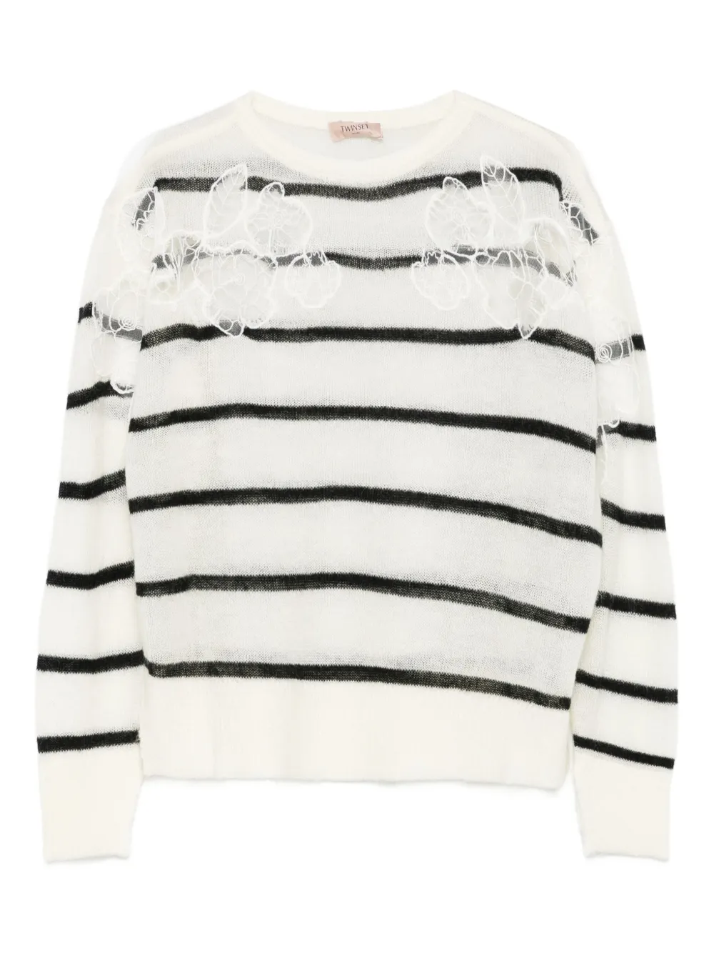 TWINSET Gestreepte trui verfraaid met kant Beige