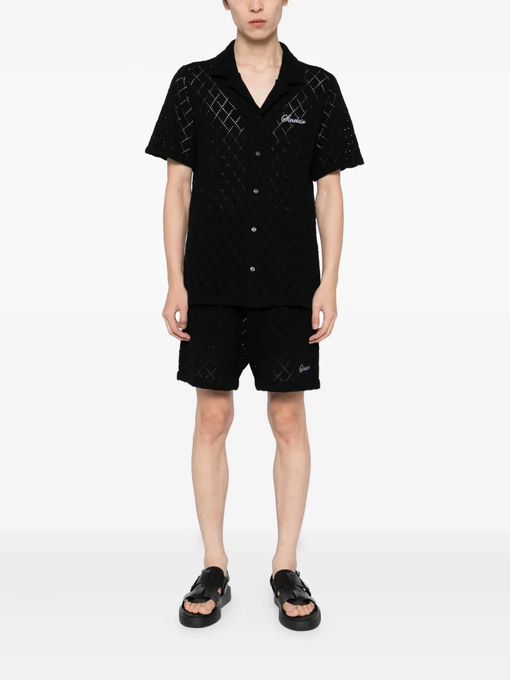 Sinclair Gebreid poloshirt met diamantvormig patroon - Zwart