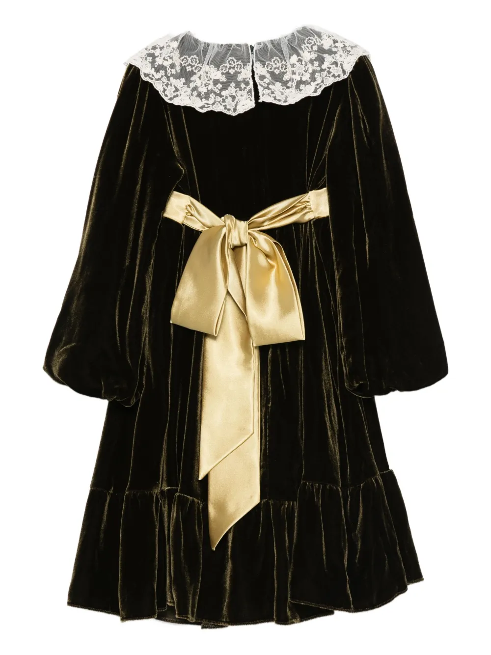  La Stupenderia Lace-collar Velvet Dress - Green 