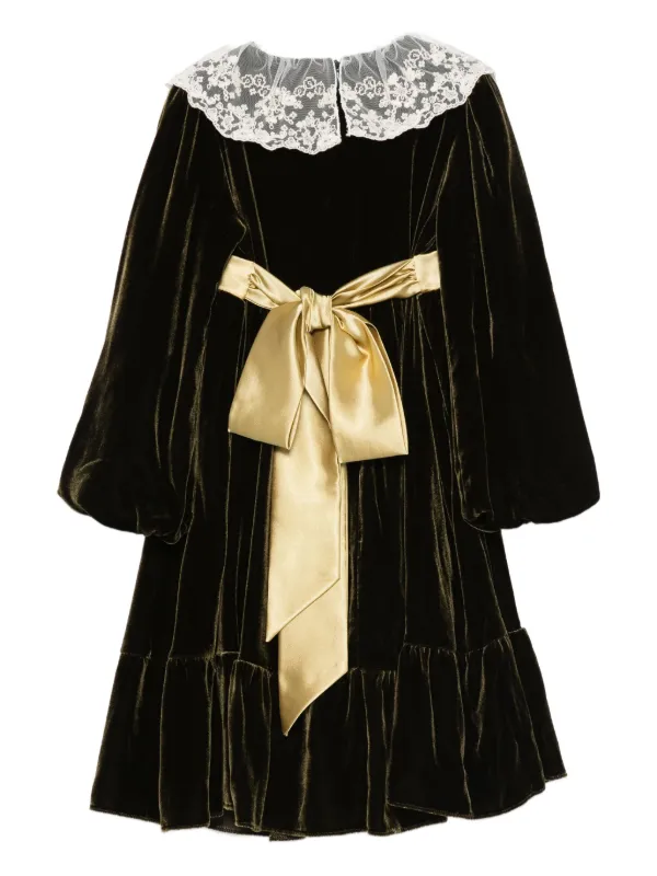 La Stupenderia lace-collar Velvet Dress | Green | FARFETCH BH