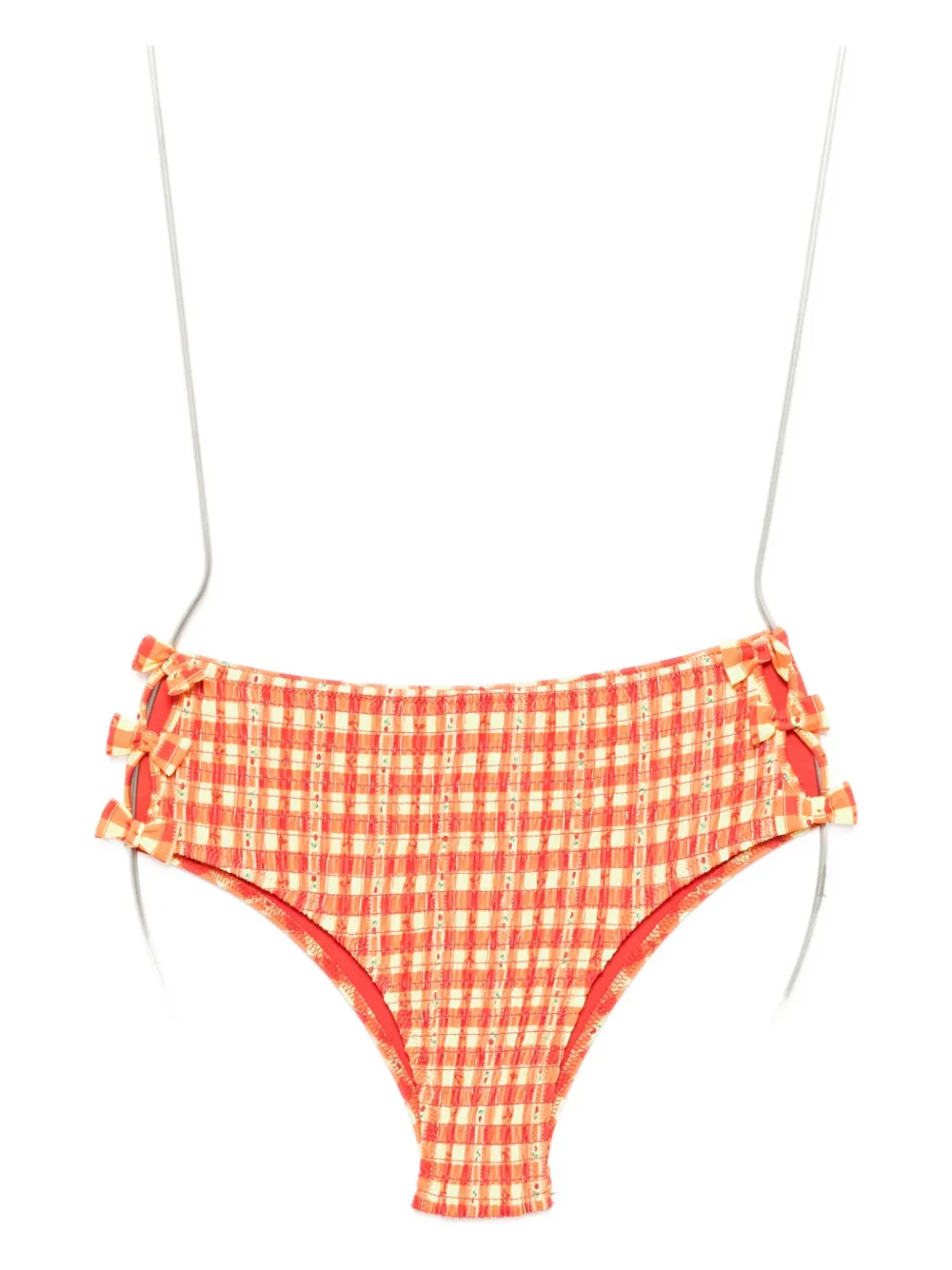 Damson Madder Shirred Bow-embellishment Bikini Bottoms In Orange