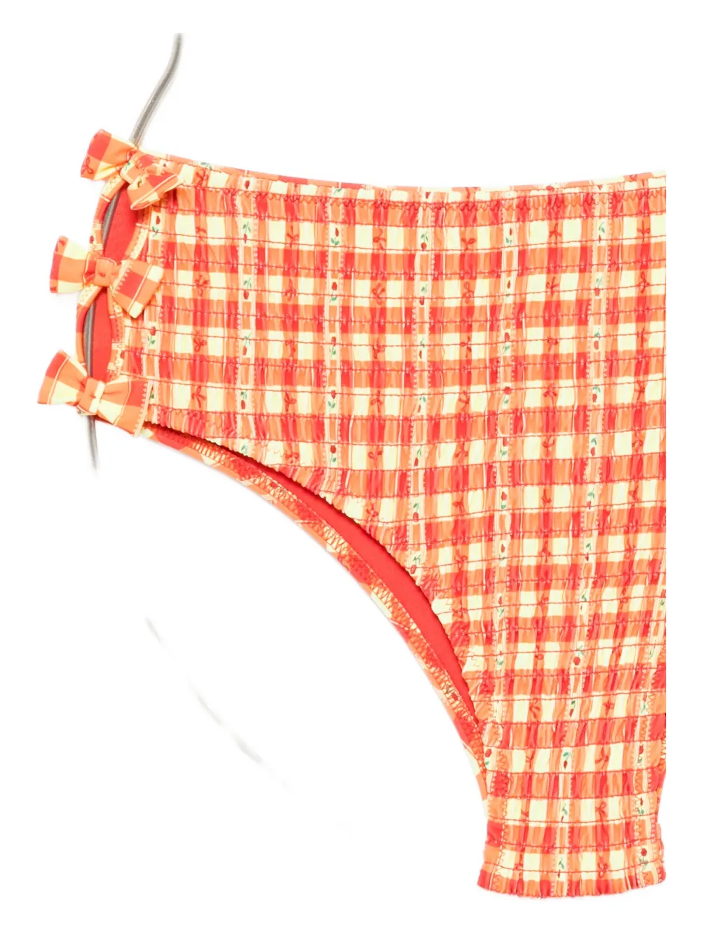 Damson Madder Shirred Bow-embellishment Bikini Bottoms In Orange