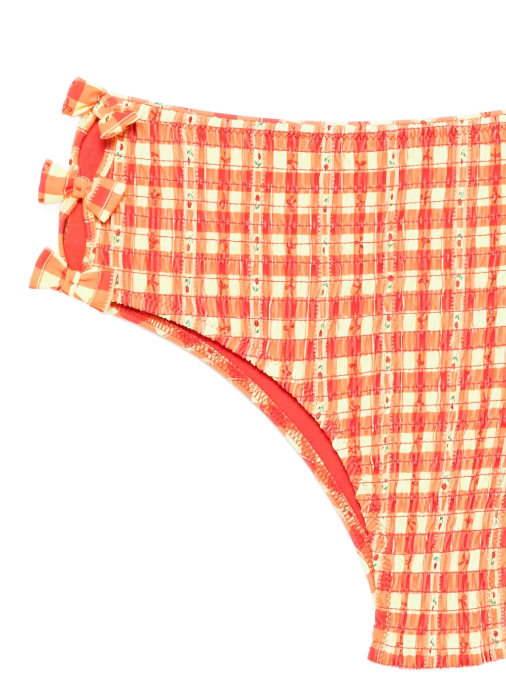  Damson Madder Shirred Bow-embellishment Bikini Bottoms - Orange 