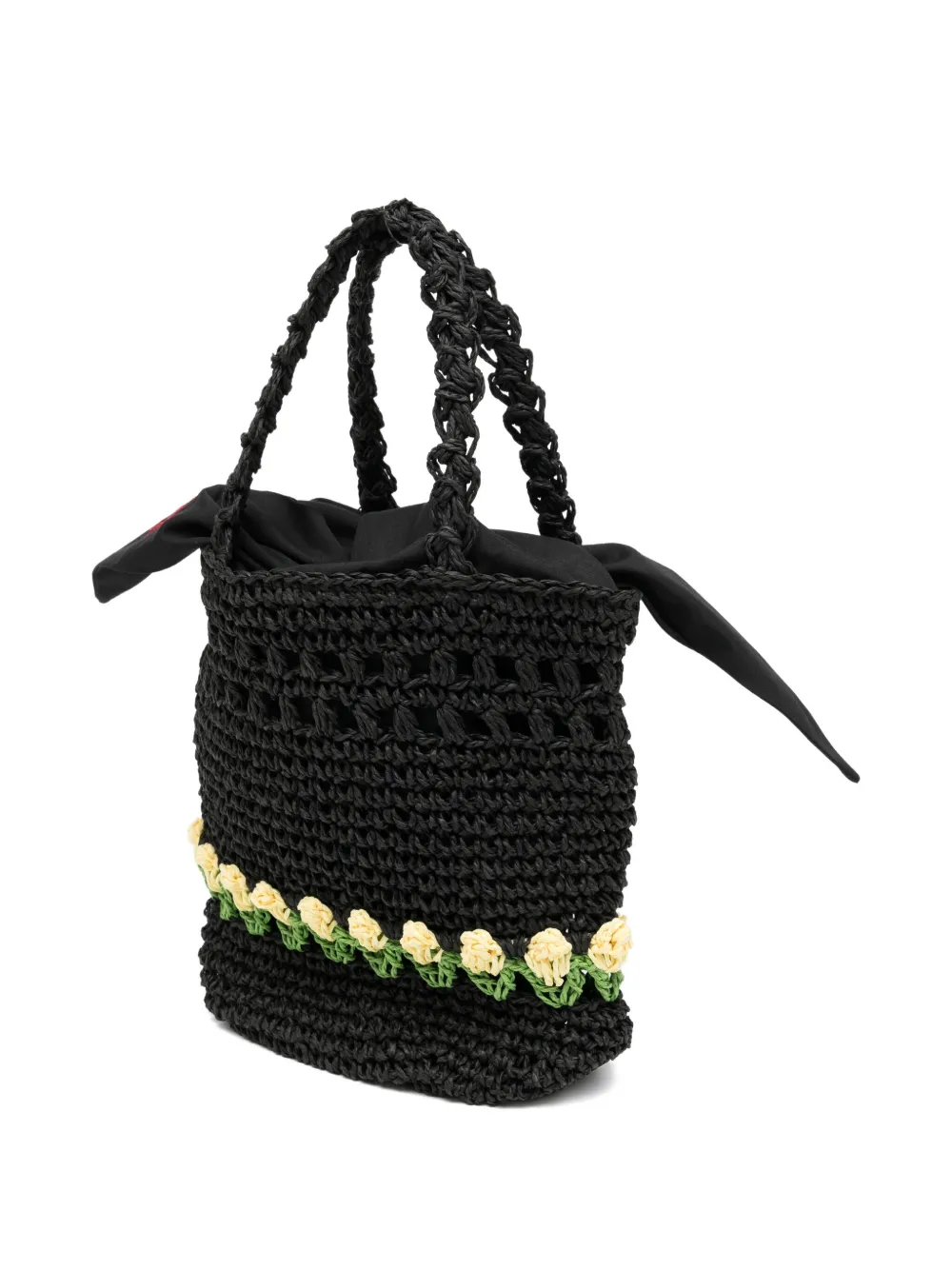 Damson Madder Tulip-patterned Raffie Toto Bag In Black