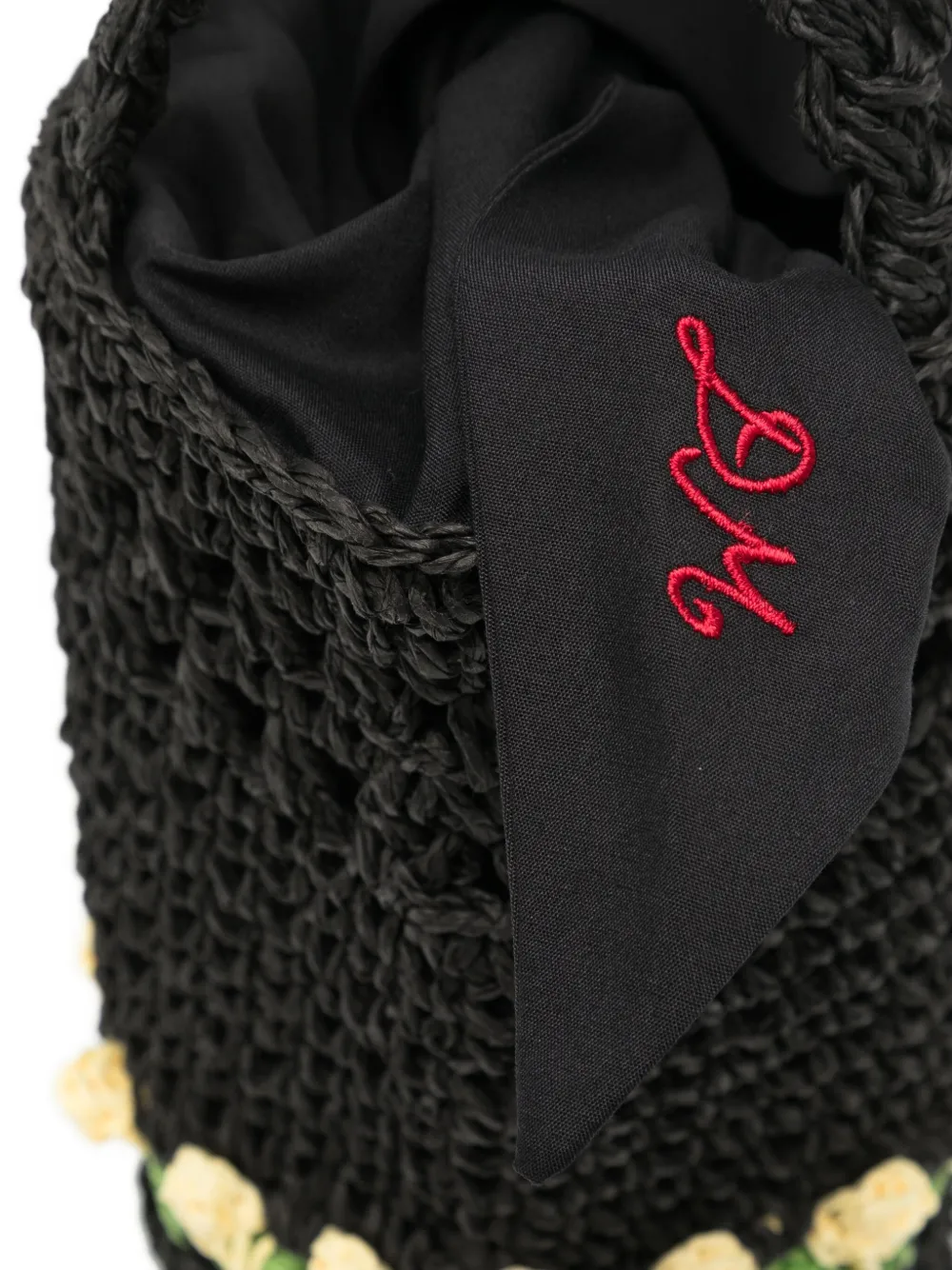 Damson Madder Tulip-patterned Raffie Toto Bag In Black