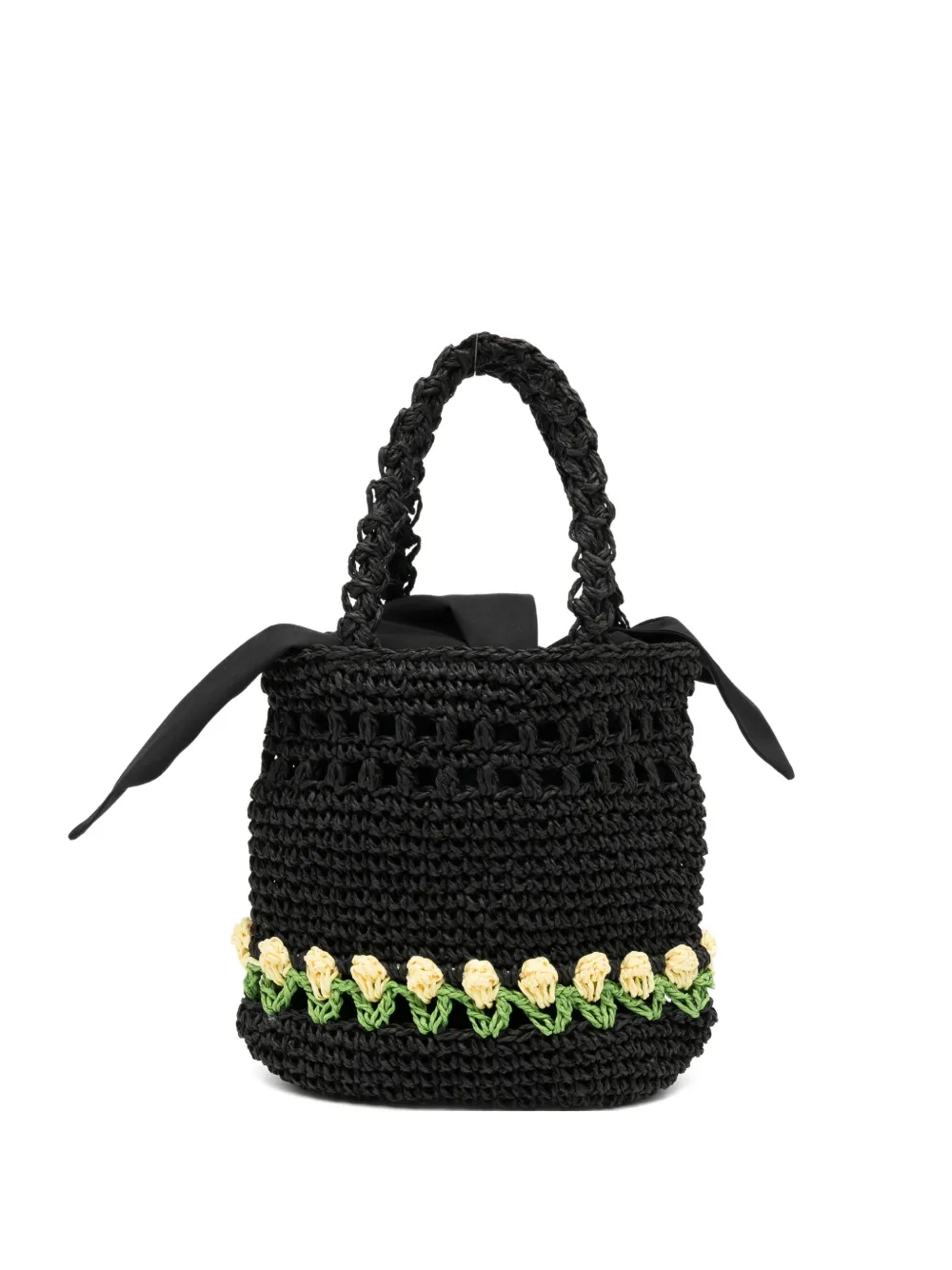 Damson Madder Tulip-patterned Raffie Toto Bag In Black