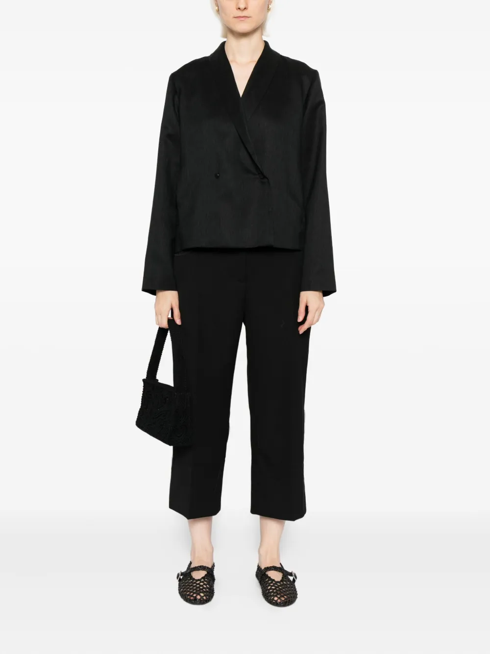 Eileen Fisher Silk Shawl-collar Blazer In Black