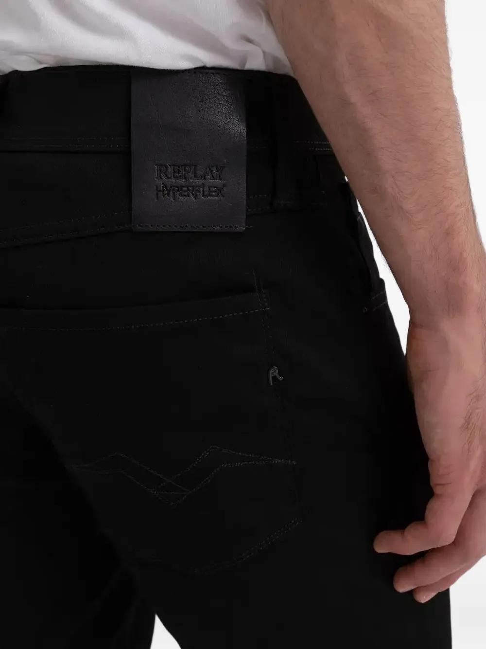 Replay Hyperflex jeans met riemlussen Zwart