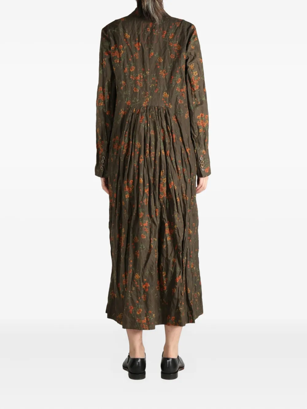 Uma Wang Floral-print Double-breasted Coat In Green