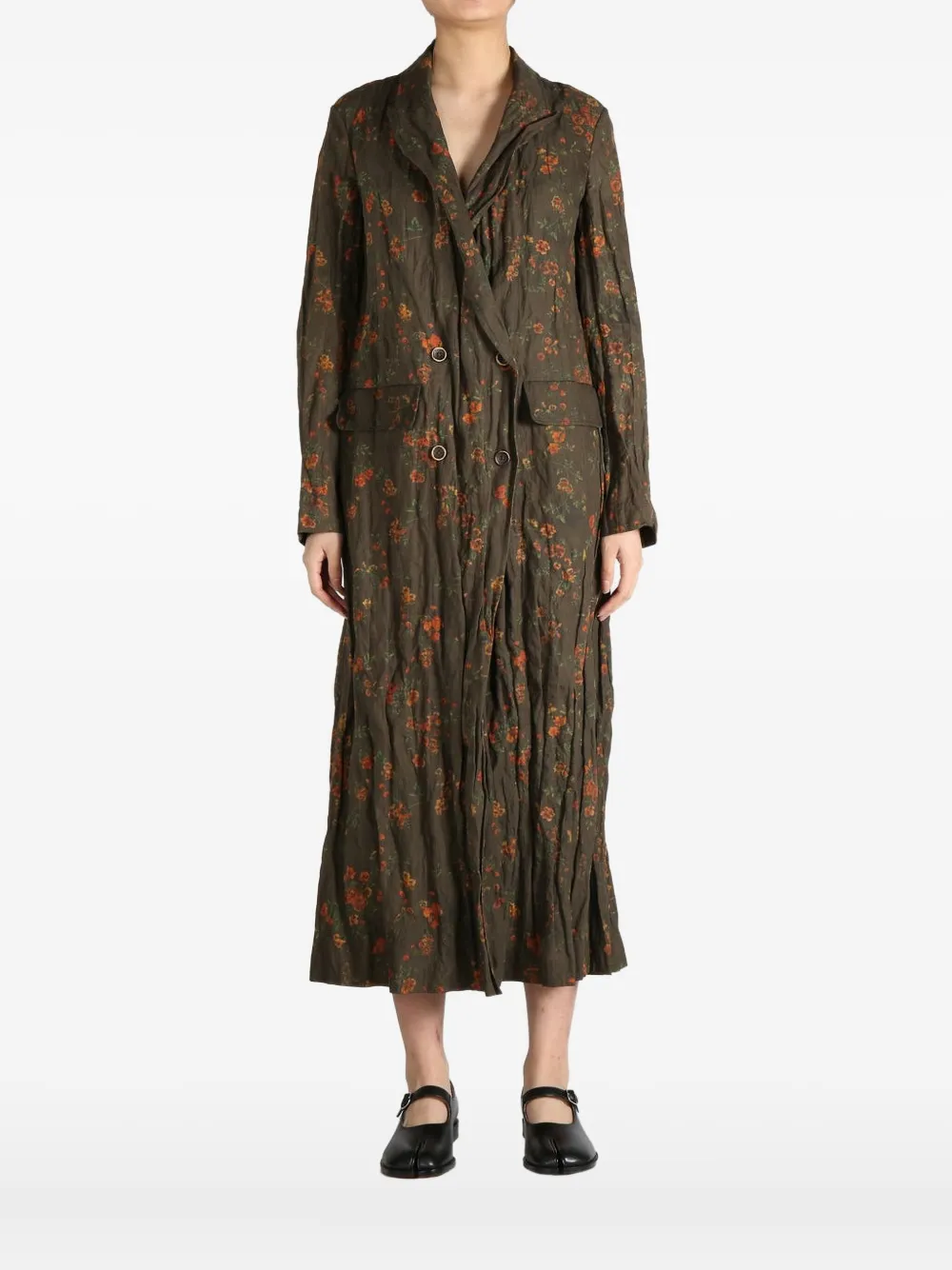 Uma Wang floral-print double-breasted coat | Brown | Image 1